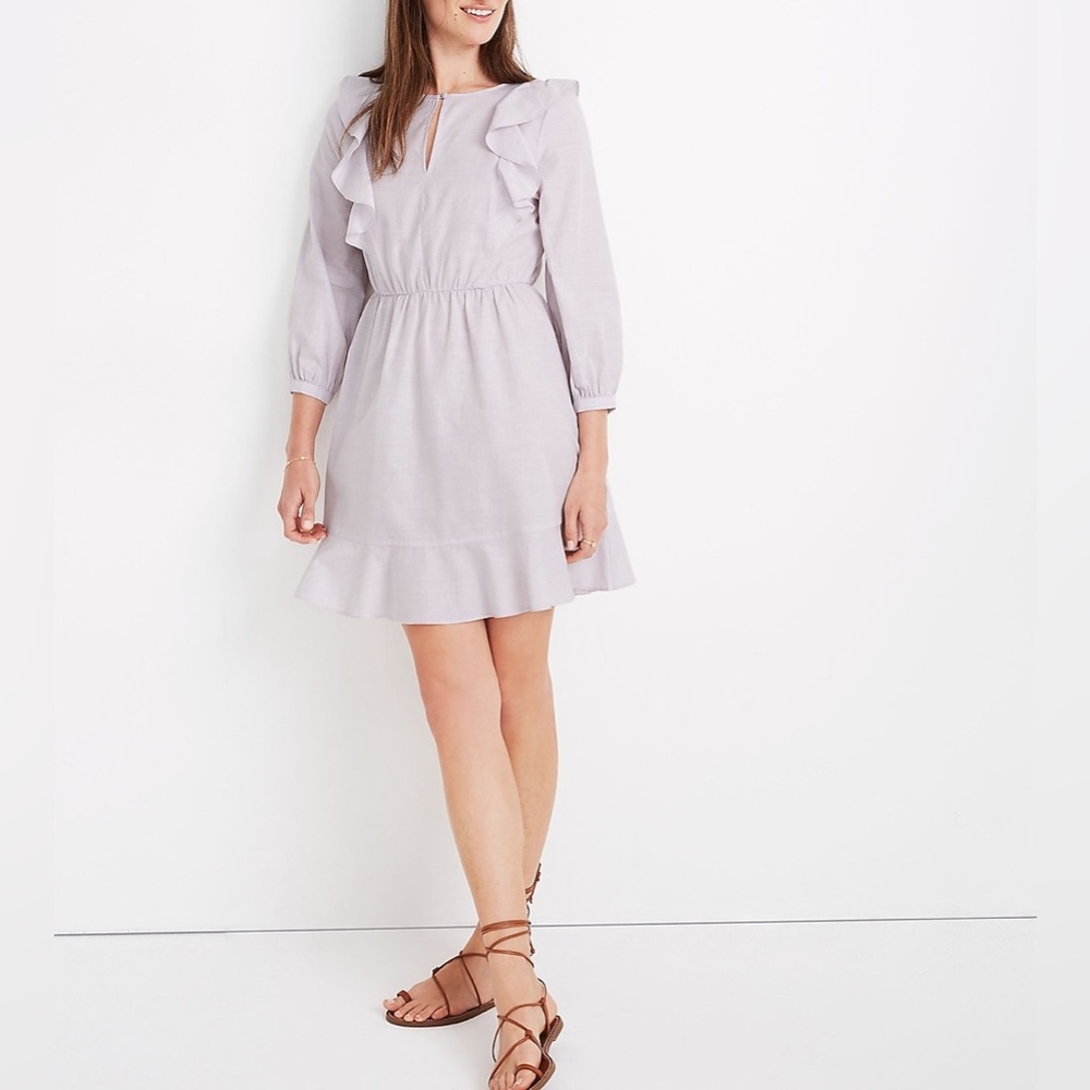 NWT MADEWELL Ruffle-Shoulder Dress Size 6 Purple